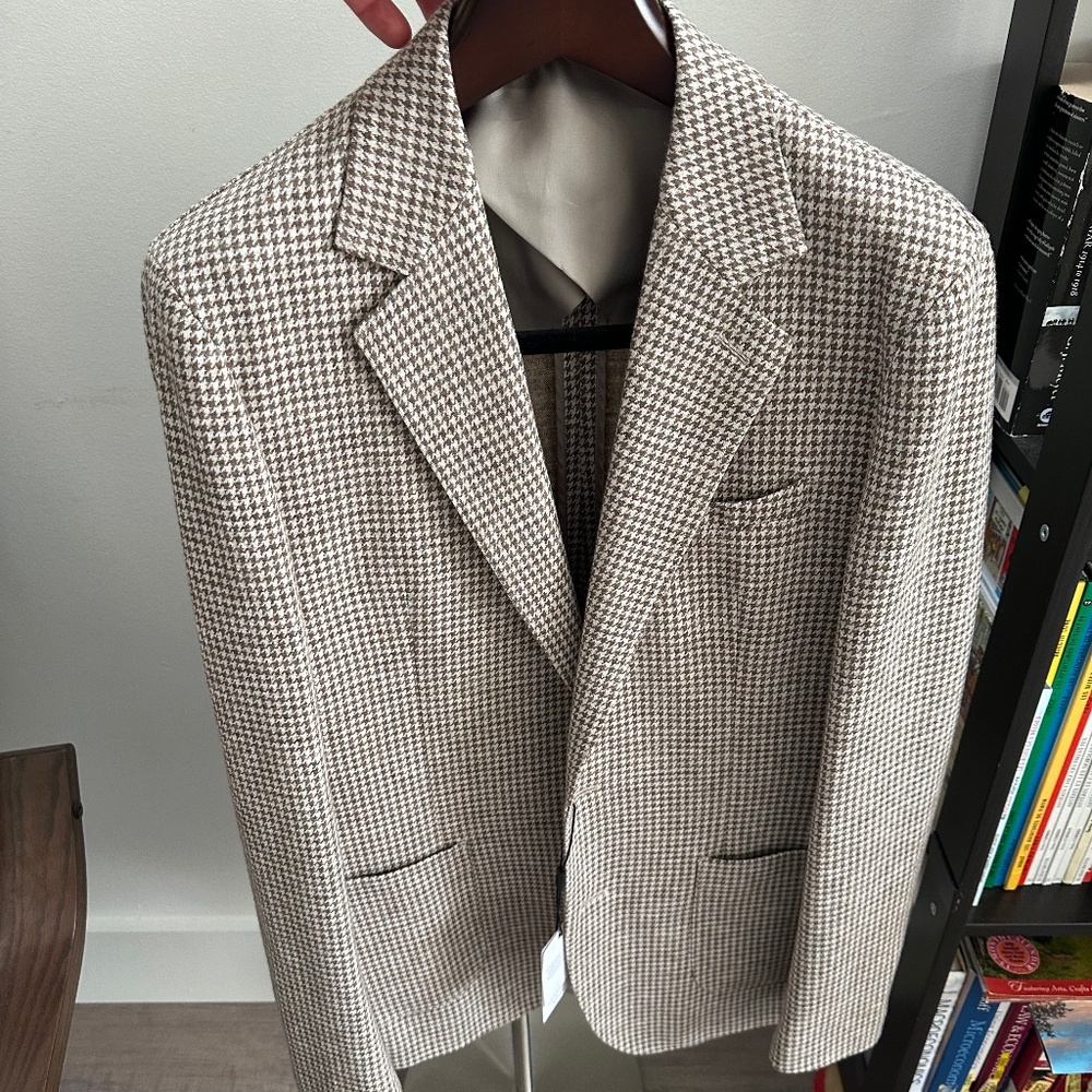 REISS Flight Single Breasted Puppytooth Blazer in Oatmeal - Size 38